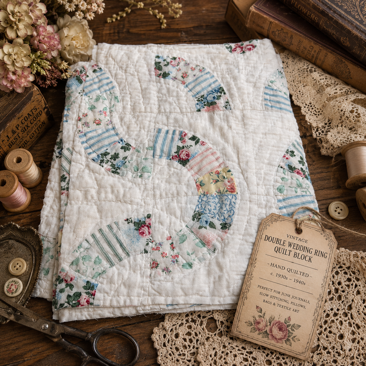 12 x 14 Vintage Cutter Quilt Blocks/Double Wedding Ring Pattern