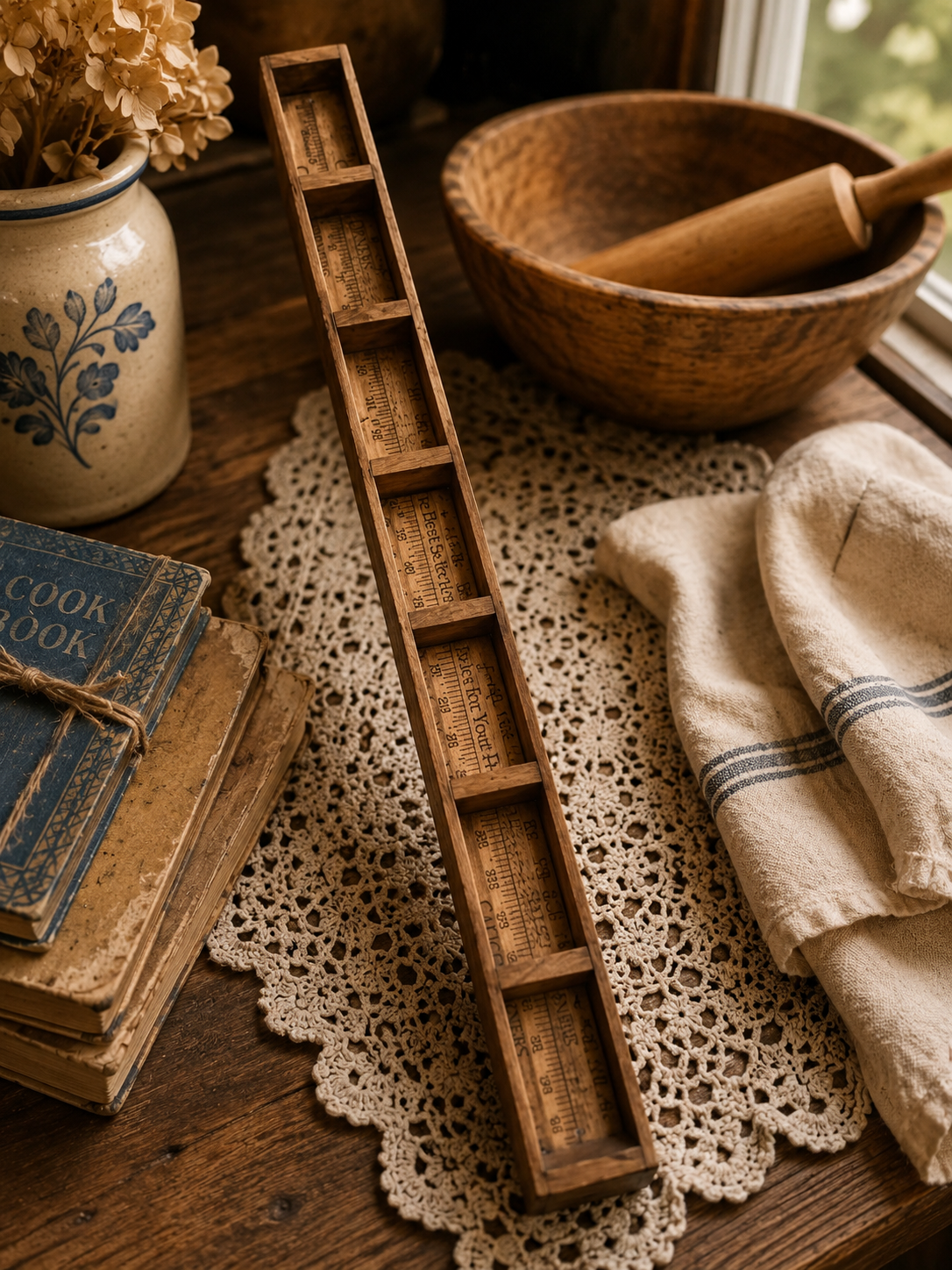 Vintage Yardstick Cubby Shelf | Handmade Wooden Farmhouse Wall Display