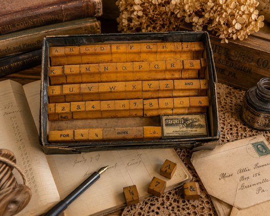 Vintage Wooden Alphabet Rubber Stamp Set with Original Favorite Self-Inking