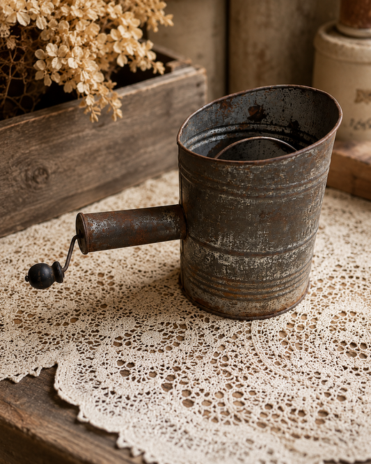 Vintage Rustic Hand Crank Flour Sifter | Primitive Farmhouse Kitchen Decor