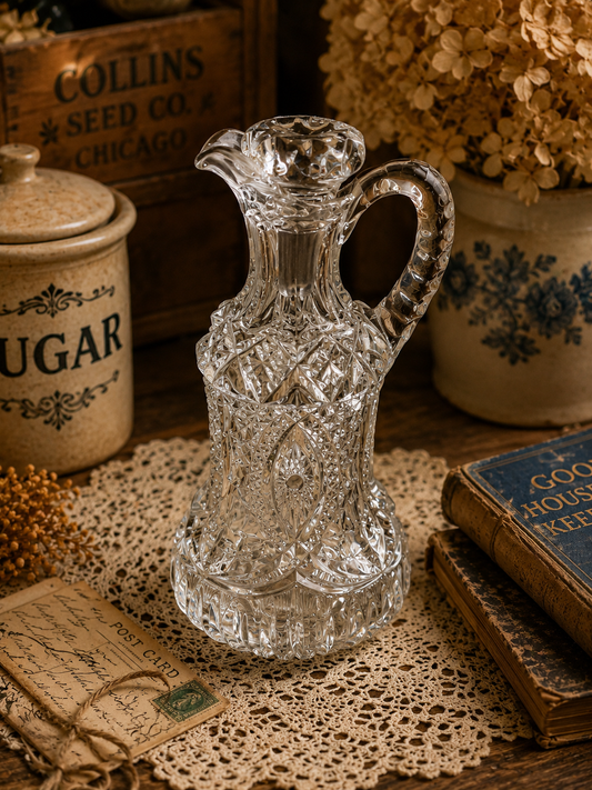 Vintage Cut Glass Cruet Decanter with Stopper | Elegant Farmhouse & Cottage Decor