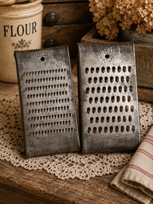 Pair of Vintage Rapid Hand Graters | Primitive Farmhouse Kitchen Wall Decor